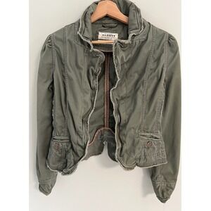 Alcott Cropped Militiary Jacket XS Olive Green Frayed Edge Wired Hem Grunge